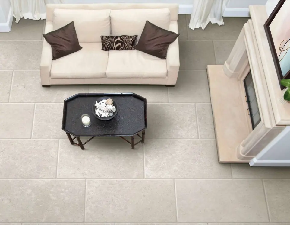 Antiqued stone-effect floor seen from above
